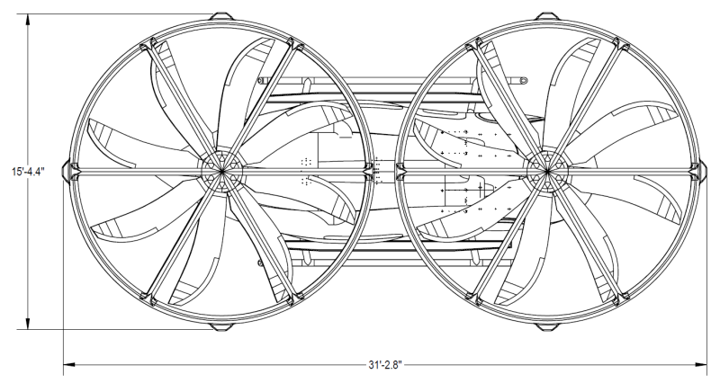 Uniqopter eVTOL drawing top view with dimensions